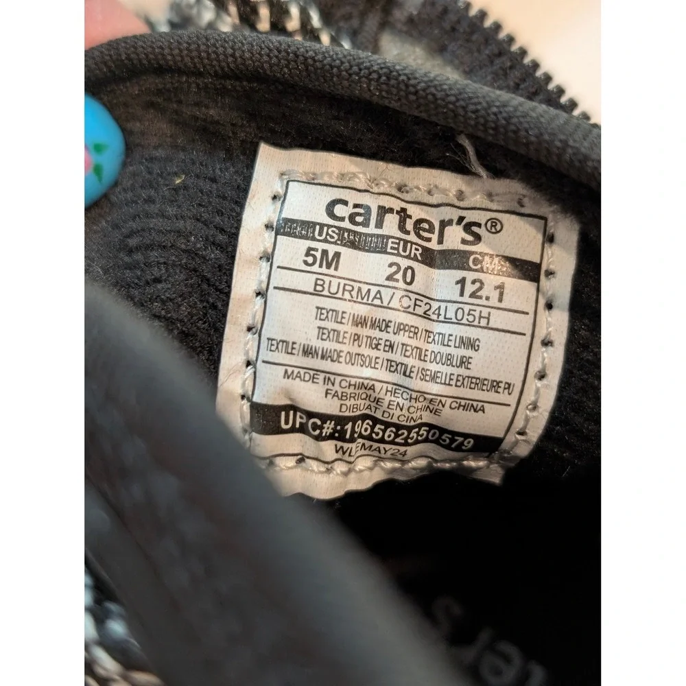Carters Kids Toddler Black High Top Boots Side Zip Lug Sole Shoes Size 5